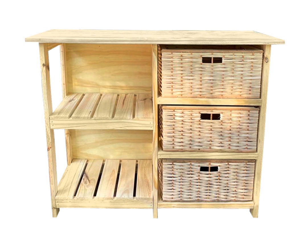 Cajonera 3 Canastos con Estante Crudo | Basket Shop