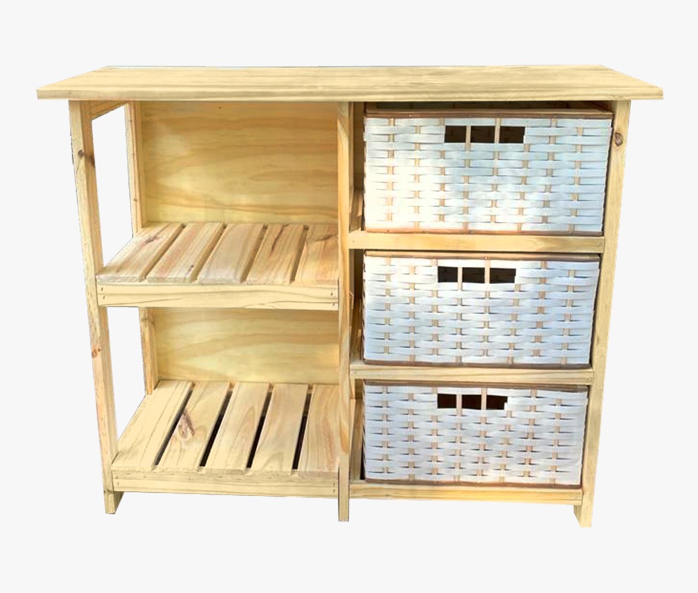 Cajonera 3 Canastos de Suncho con Estantes | Basket Shop