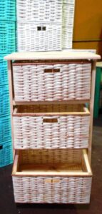 Cajonera Pino y Mimbre Sin Pintar 3 Canastos | Basket