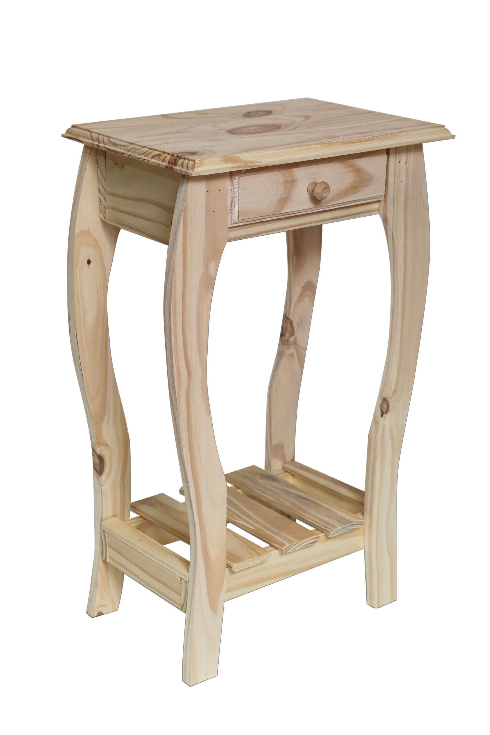 Mesa Perla Pata Curva Pino Natural 40 cm | Basket Shop
