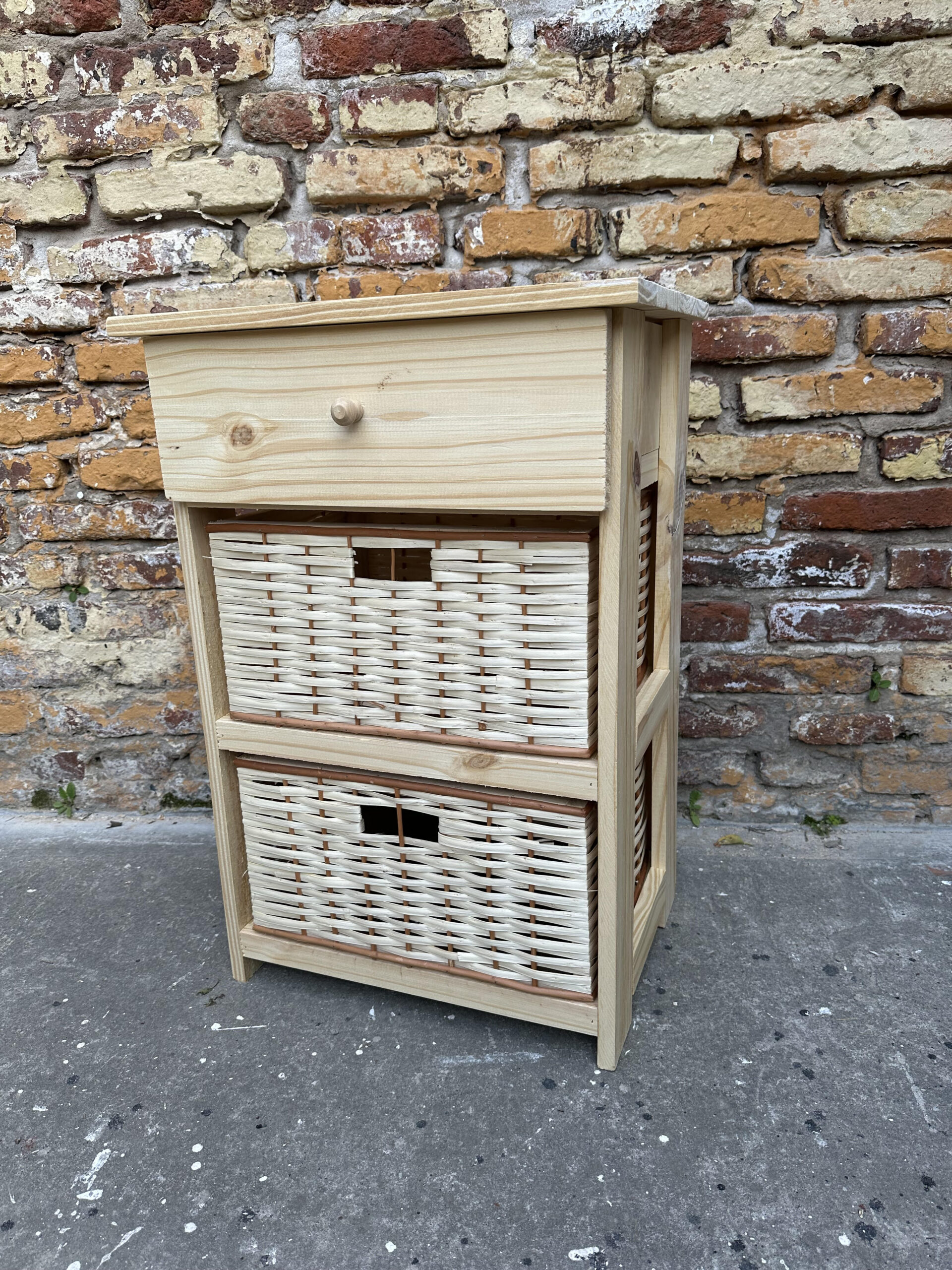 Cajonera 2 Canastos Mimbre + 1 Madera 70 cm | Basket