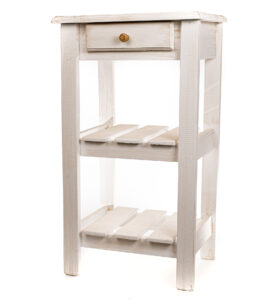 Mesa de Luz Blanca con 2 Estantes Cerámica | Basket