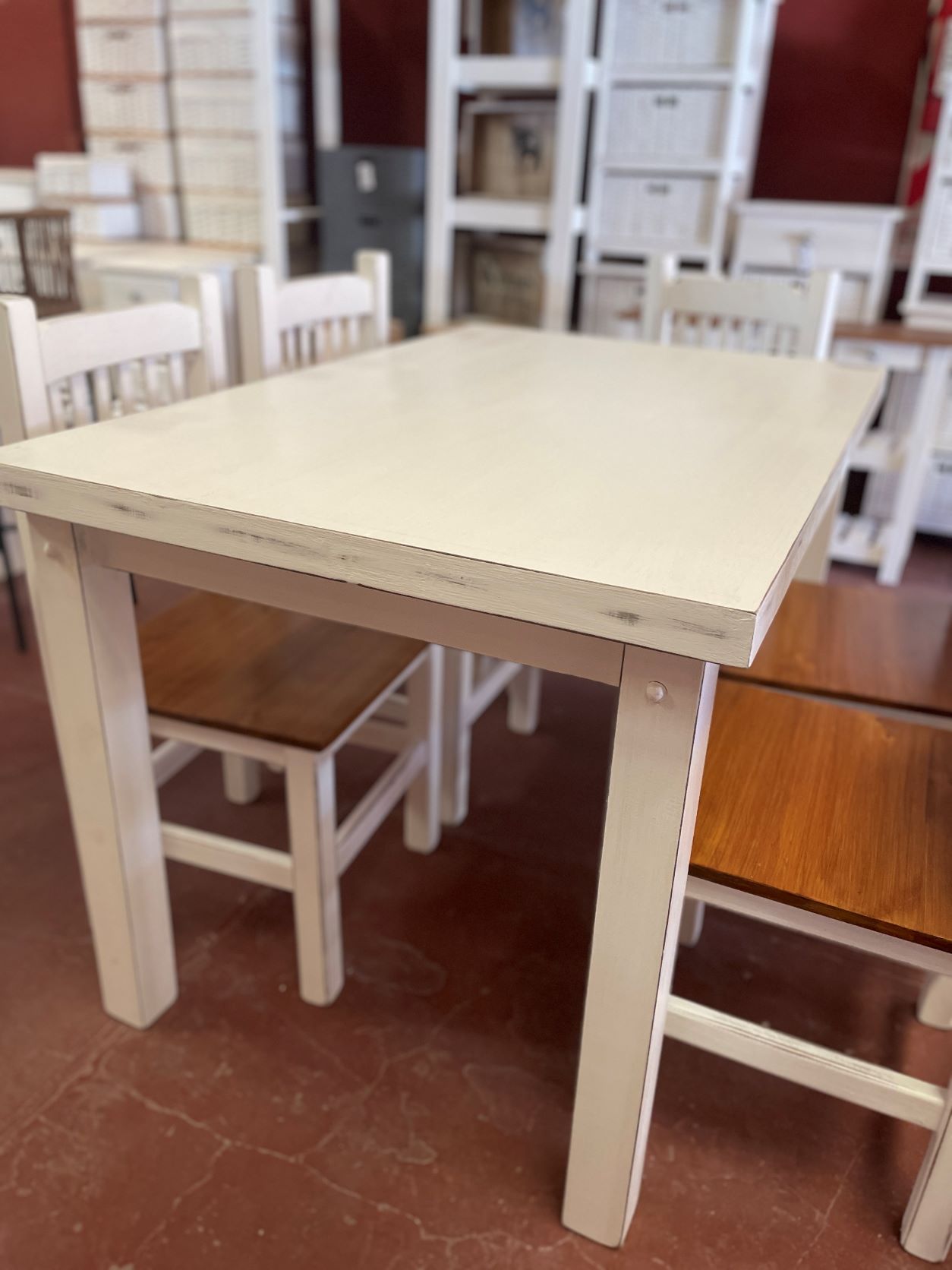 Mesa de Comedor 1.20 m Pino Blanca Decapada | Basket