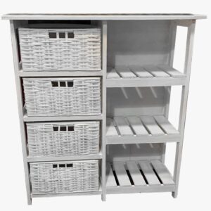 Cajonera 4 Canastos Mimbre + Estante Blanca 90 cm | Basket