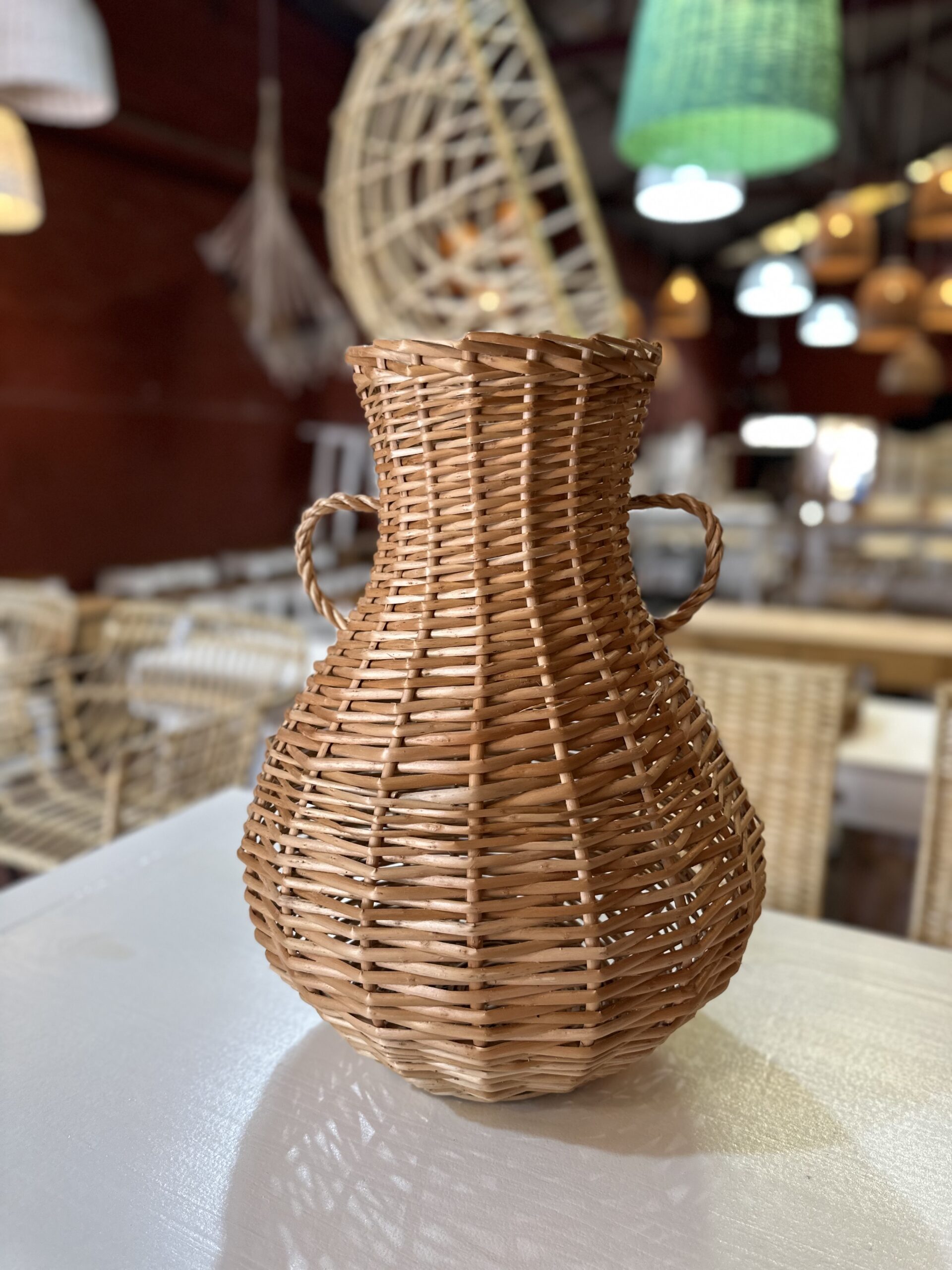 Ánfora Bombe Mimbre 25 cm con 2 Manijas | Basket Shop