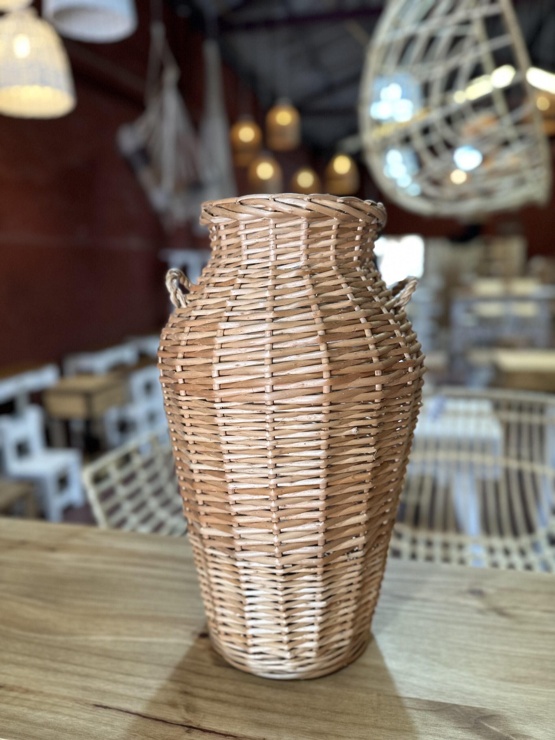 Ánfora Recta Mimbre 25 cm con Manija | Basket Shop