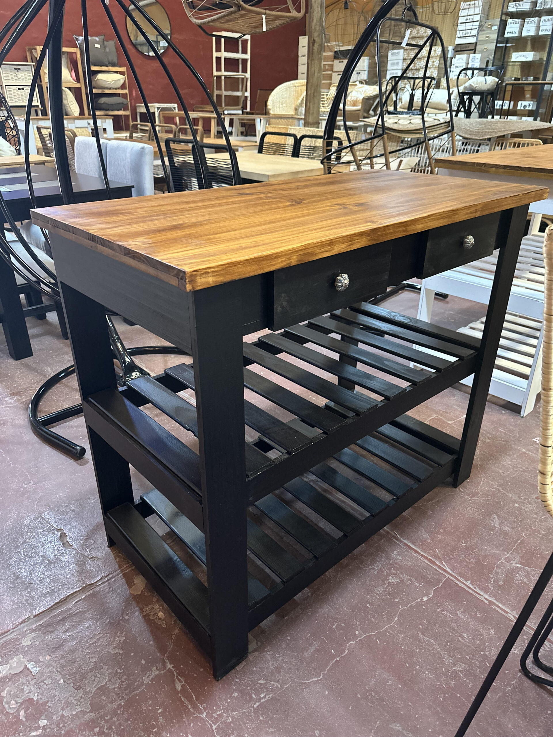 Desayunador 1.20 m Negro Tapa Caoba | Basket Shop