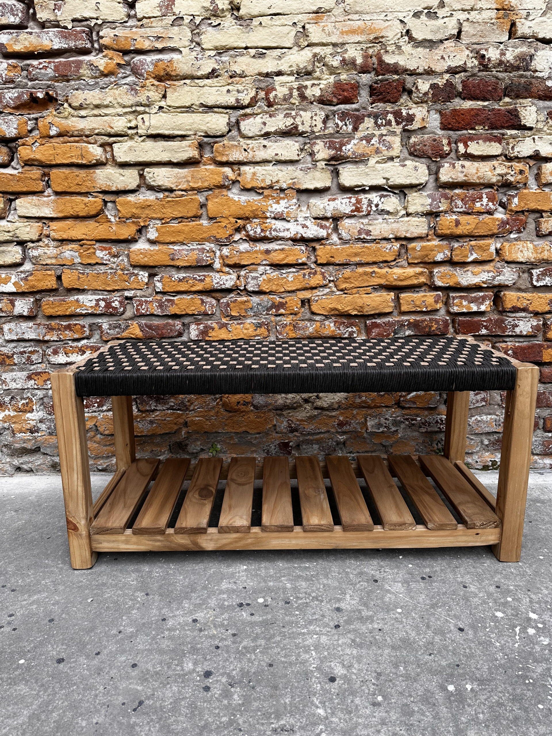 Pie de Cama Pino y Craft Negro 100 cm | Basket Shop