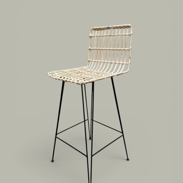 Banqueta Varillada Blanca Hierro y Mimbre 75 cm | Basket