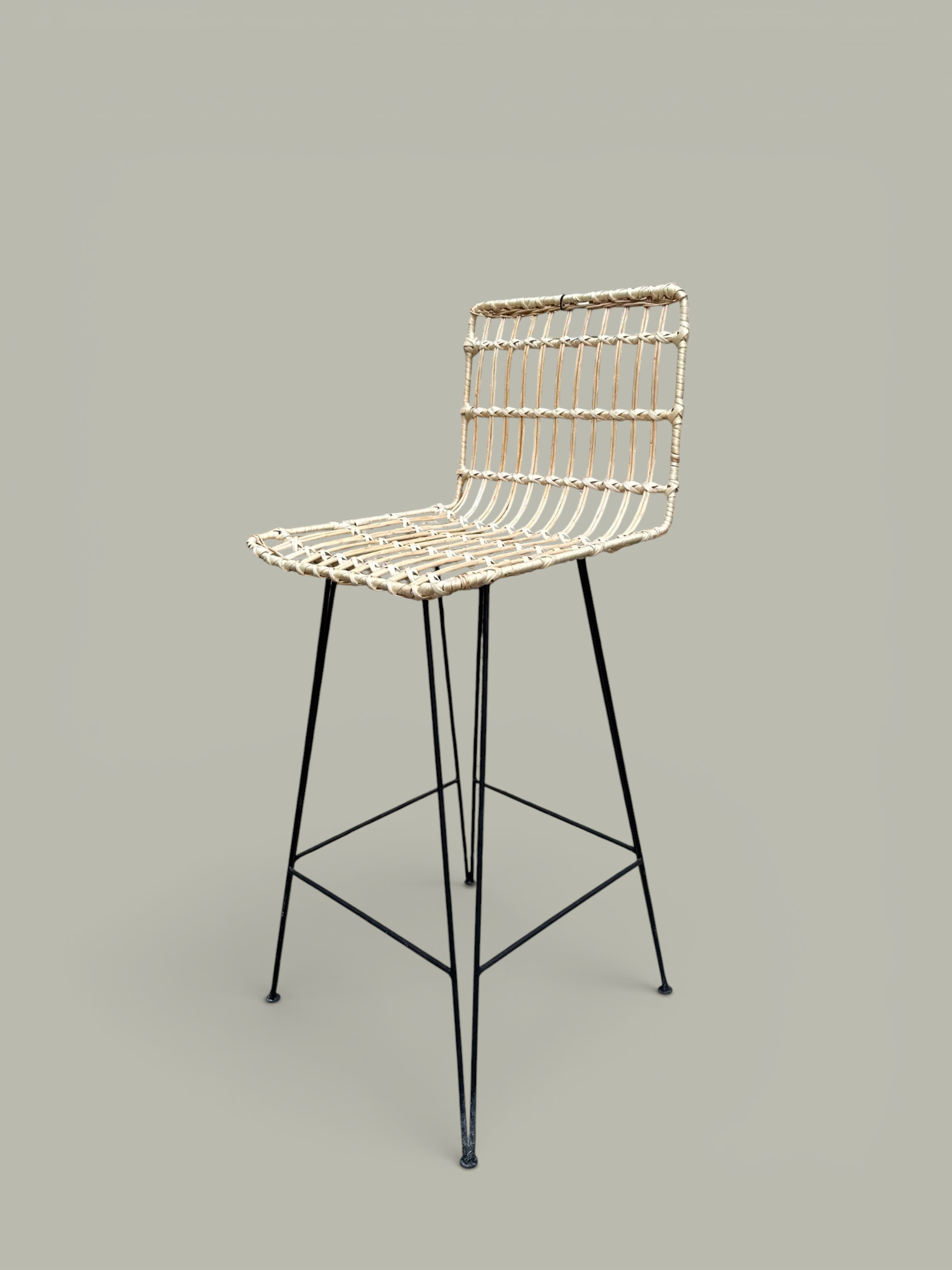 Banqueta Varillada Blanca Hierro y Mimbre 75 cm | Basket