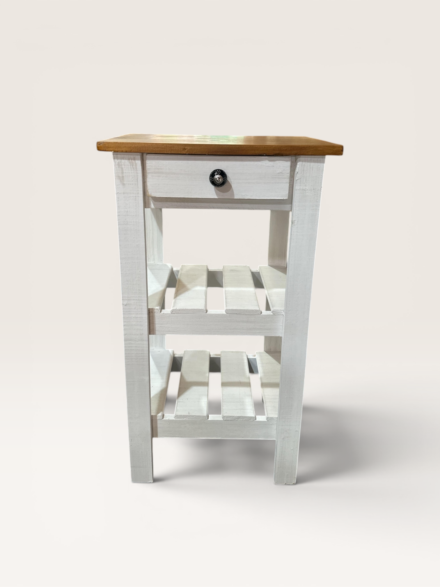 Mesa de Luz Blanca Tapa Cera Tirador Cerámica | Basket