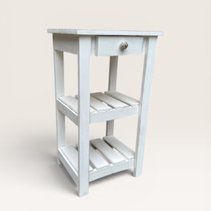 Mesa de Luz Blanca con 2 Estantes Cerámica | Basket