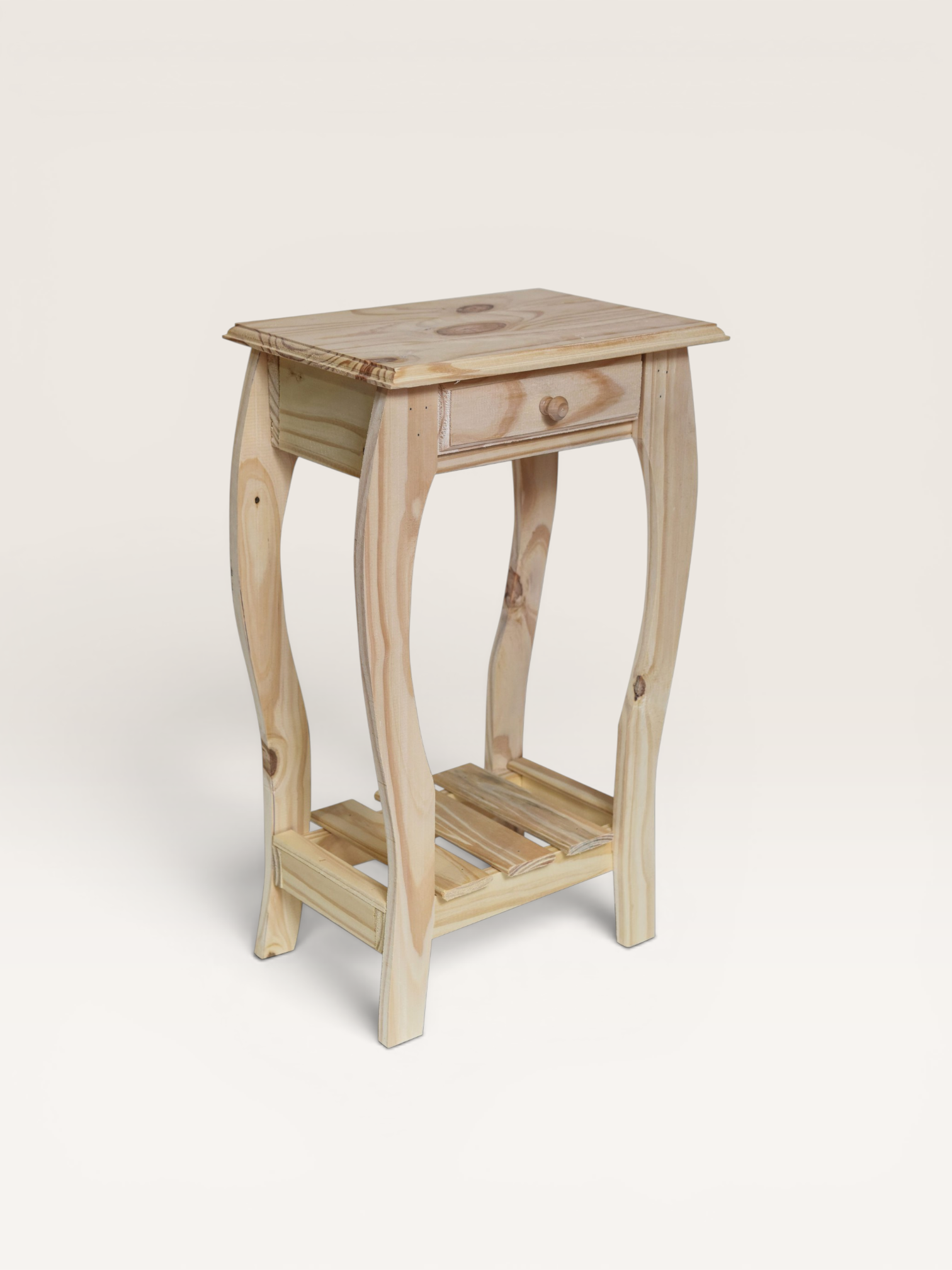 Mesa Perla Pata Curva Pino Natural 40 cm | Basket Shop
