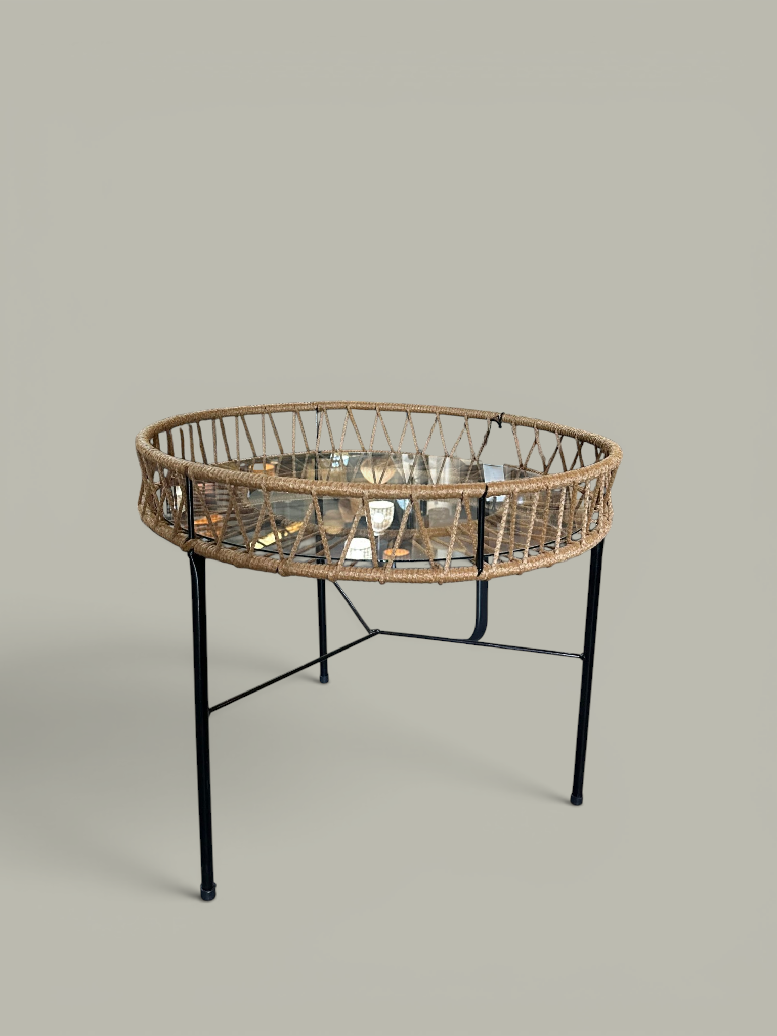 Mesa Redonda 65 cm con Tejido Yute – Living | Basket Shop