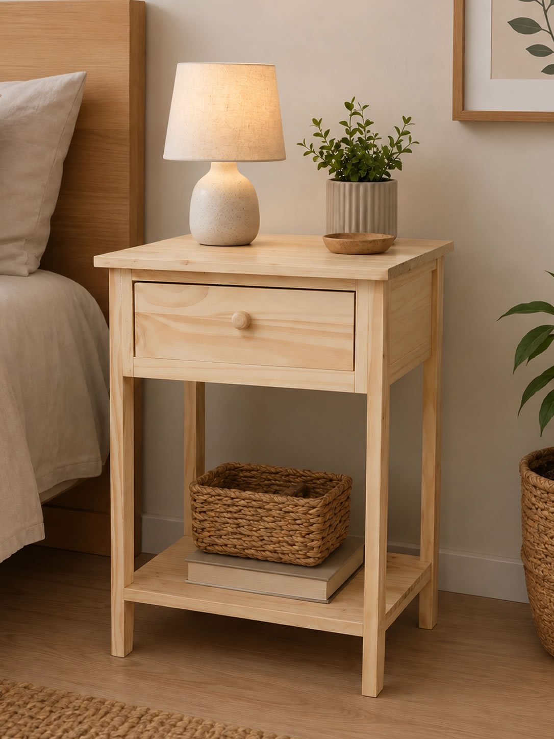 Mesa de Luz 1 Cajón 38 cm Pino Natural | Basket Shop