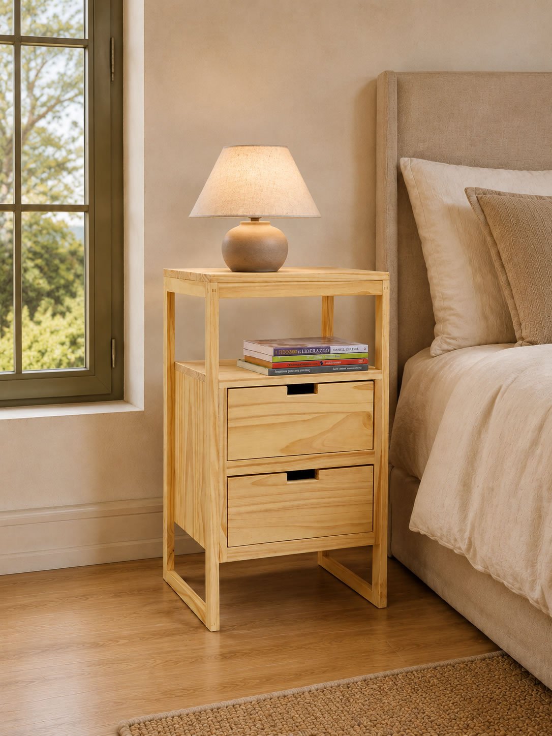 Mesa de Luz Minimalista 40 cm Pino Natural | Basket Shop