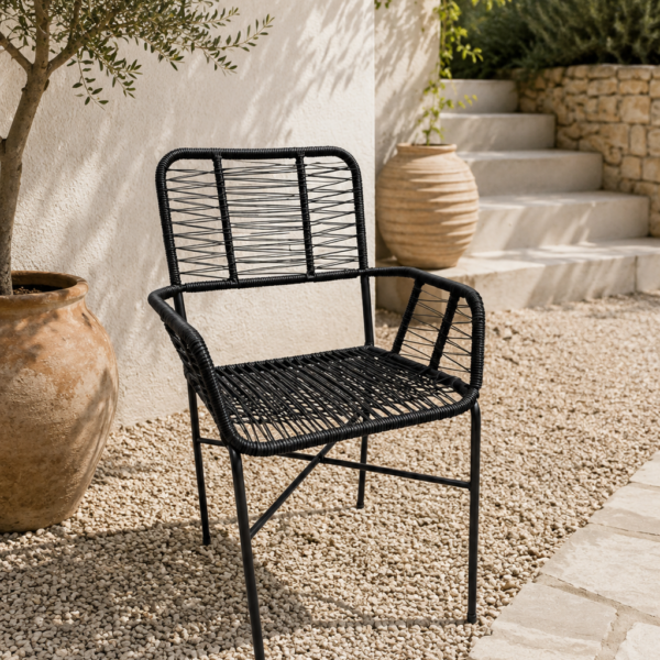 Sillón Cirilo Negro – Caño y Yute | Basket Shop