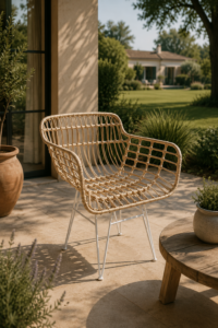 Sillón Coco Patas Blancas – Hierro y Mimbre | Basket Shop
