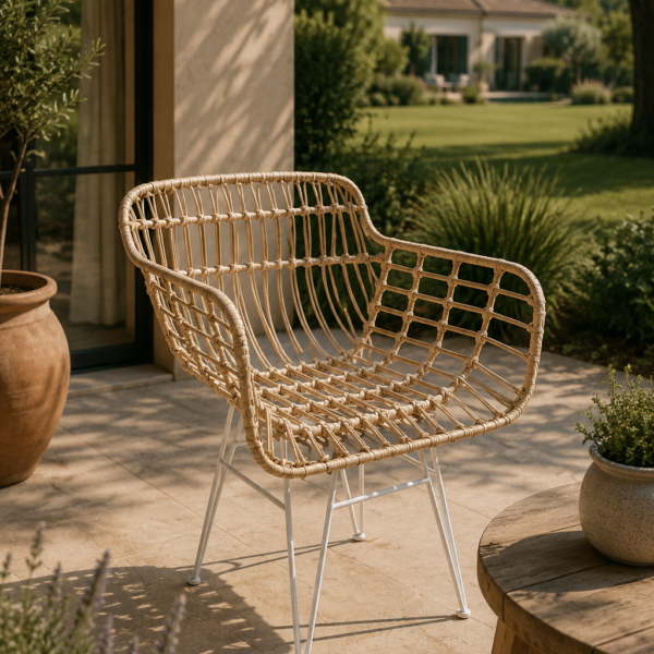 Sillón Coco Patas Blancas – Hierro y Mimbre | Basket Shop
