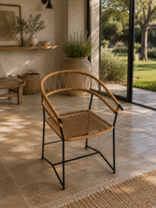 Sillón Curvo Marrón – Caño y Tejido Yute | Basket Shop