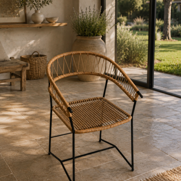 Sillón Curvo Marrón – Caño y Tejido Yute | Basket Shop