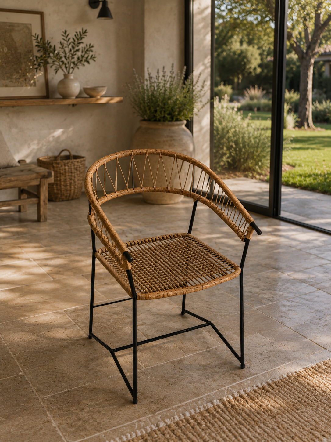 Sillón Curvo Marrón – Caño y Tejido Yute | Basket Shop