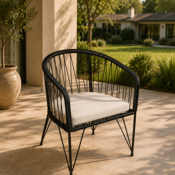 Sillón Gervasoni – Caño y Tejido Yute Negro | Basket Shop