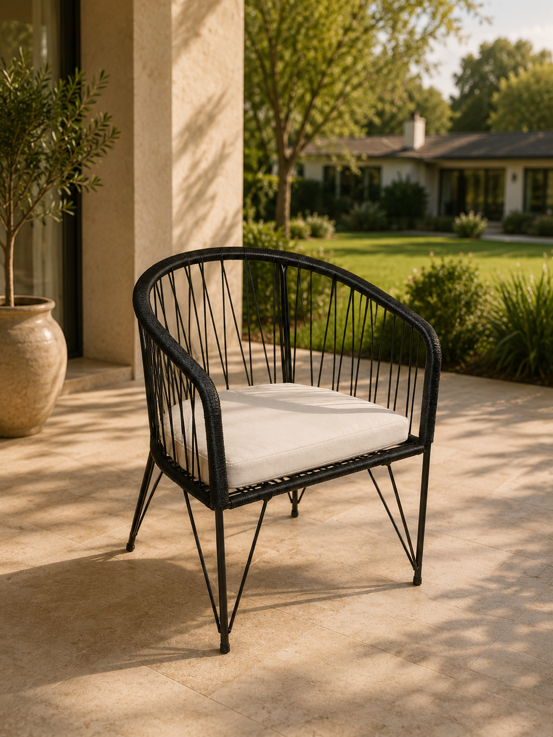 Sillón Gervasoni – Caño y Tejido Yute Negro | Basket Shop