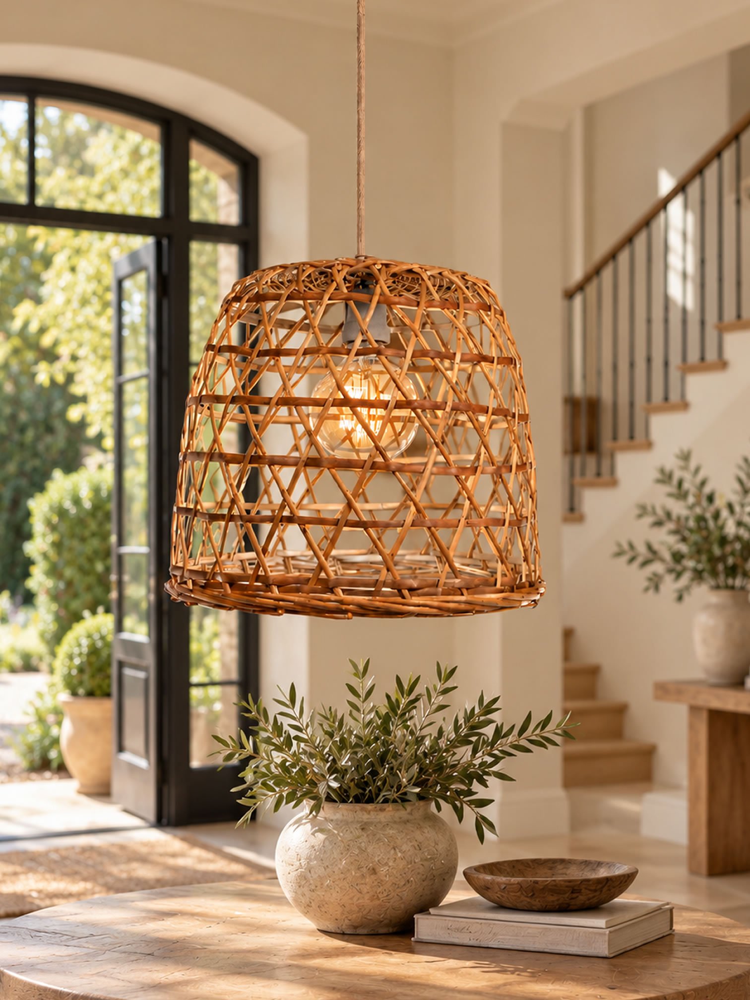 Lámpara Colgante de Mimbre Calada 30×20 cm | Basket