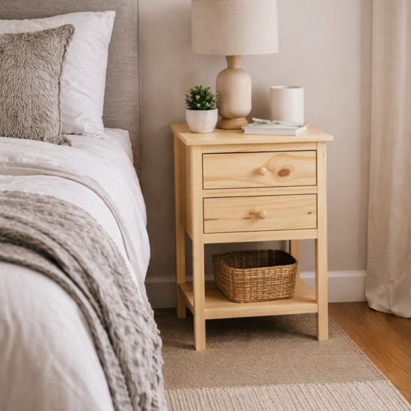 Mesa de Luz Sommier 40 cm Pino Natural | Basket Shop
