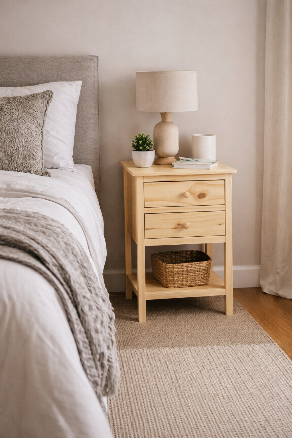 Mesa de Luz Sommier 40 cm Pino Natural | Basket Shop