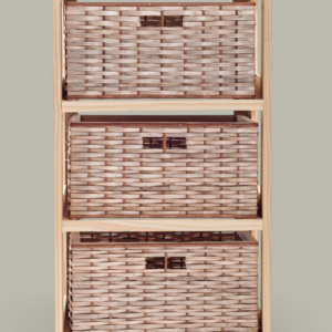 Cajonera Pino y Mimbre Sin Pintar 3 Canastos | Basket