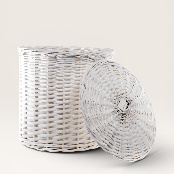Canasto Tacho con Tapa Blanco Grande 32 cm | Basket