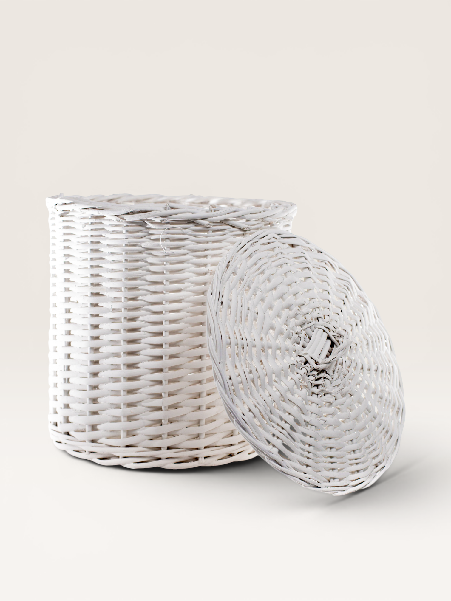 Canasto Tacho con Tapa Blanco Mediano 26 cm | Basket