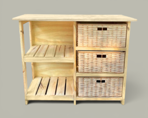 Cajonera 3 Canastos con Estante Crudo | Basket Shop