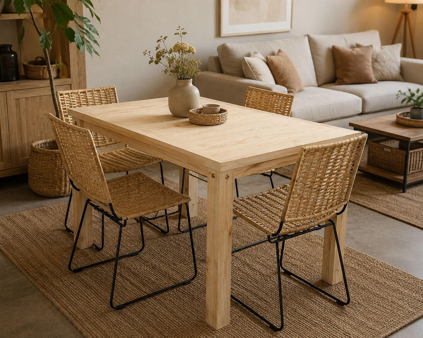 Mesa de Comedor 1.00 m Pino Natural | Basket
