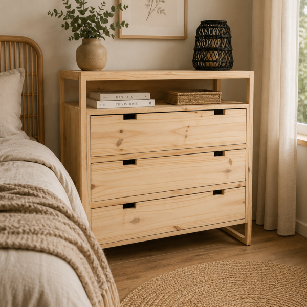 Cómoda Minimalista Pino Macizo Natural 1.00 m | Basket Shop