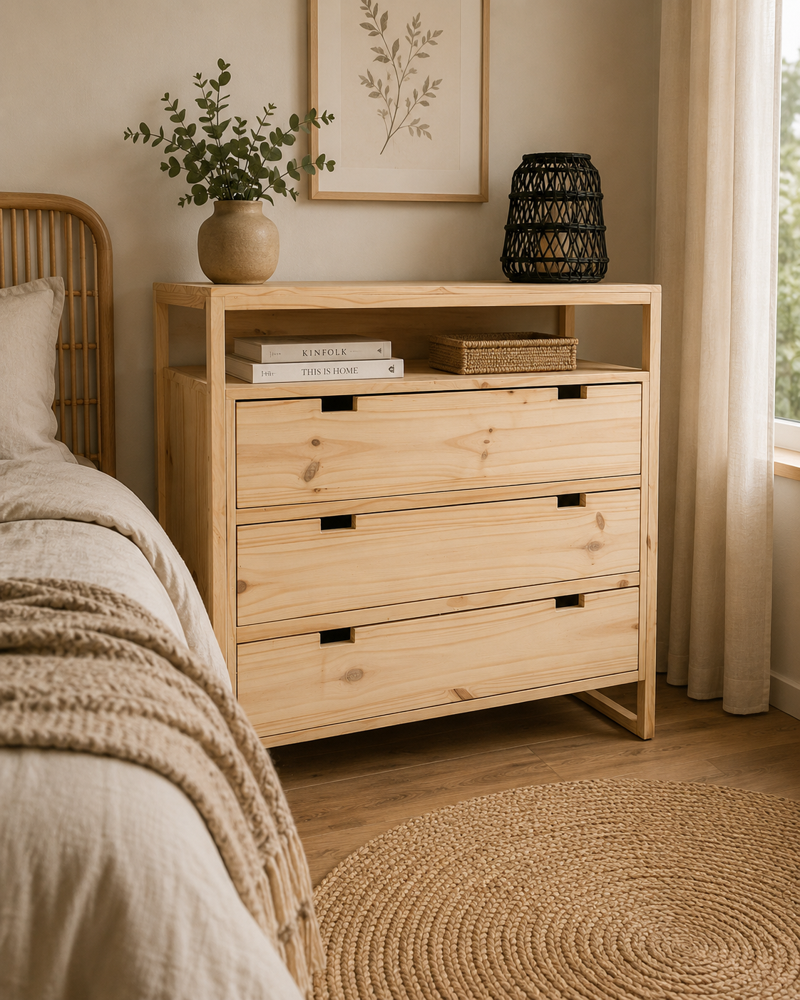 Cómoda Minimalista Pino Macizo Natural 1.00 m | Basket Shop