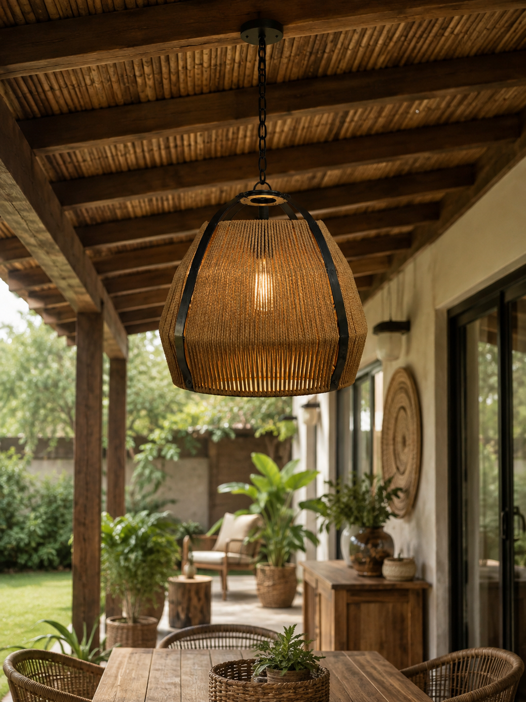 Lámpara Colgante de Hierro-Yute 45×45 cm | Basket Shop