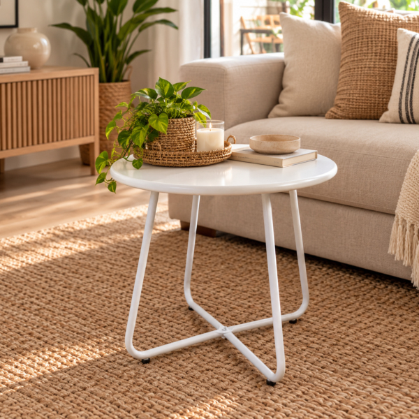 Mesa Ratona Hierro Redonda Blanca Vintage – Living | Basket Shop