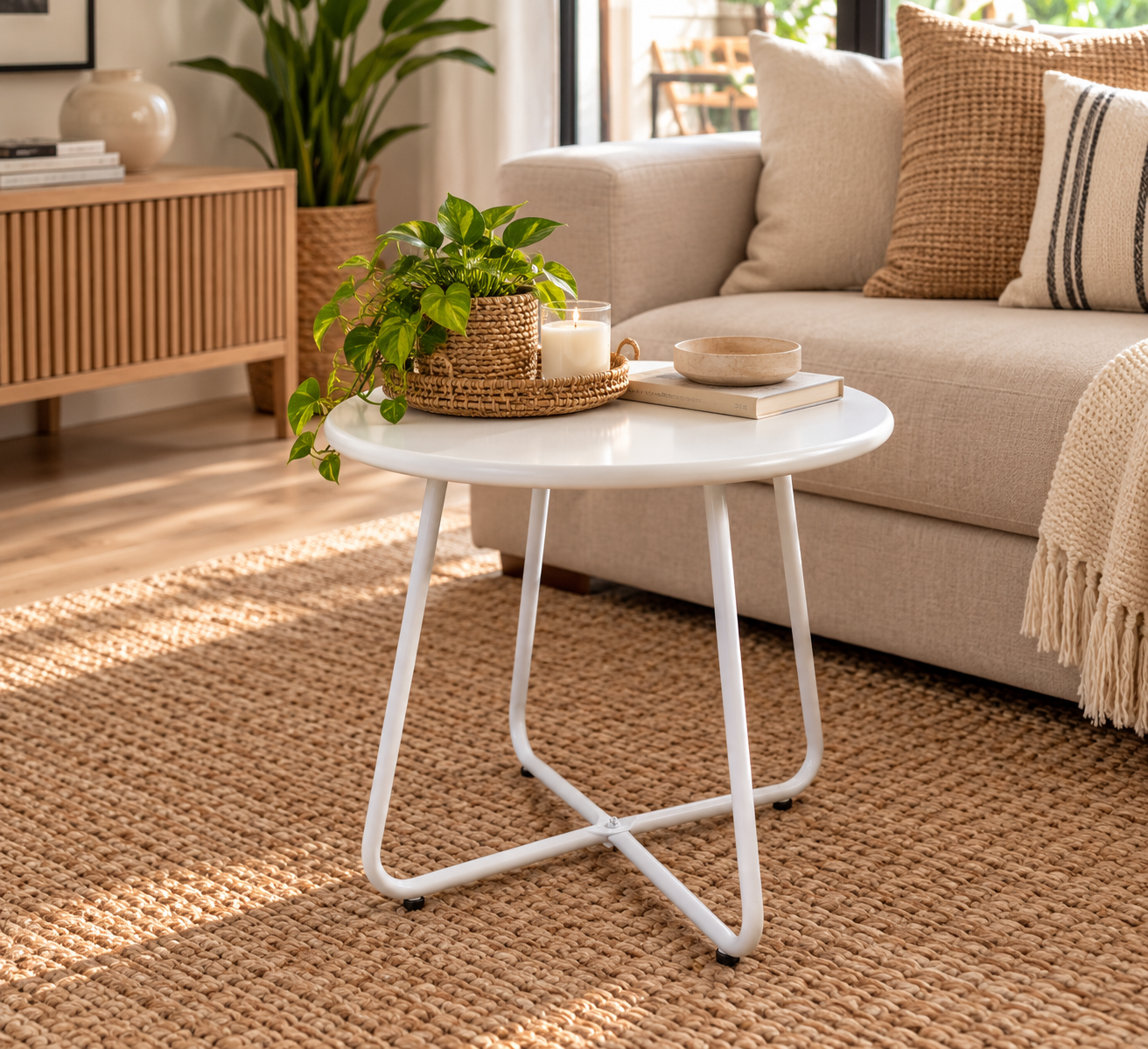 Mesa Ratona Hierro Redonda Blanca Vintage – Living | Basket Shop