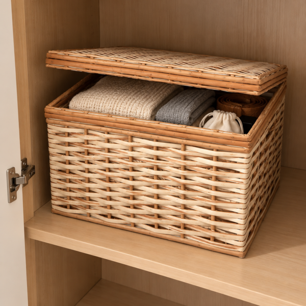 Canasto de Mimbre Sin Pintar 40x30 cm Con Tapa | Basket Shop