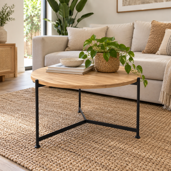Mesa Ratona Hierro Redonda Madera Vintage – Living | Basket Shop