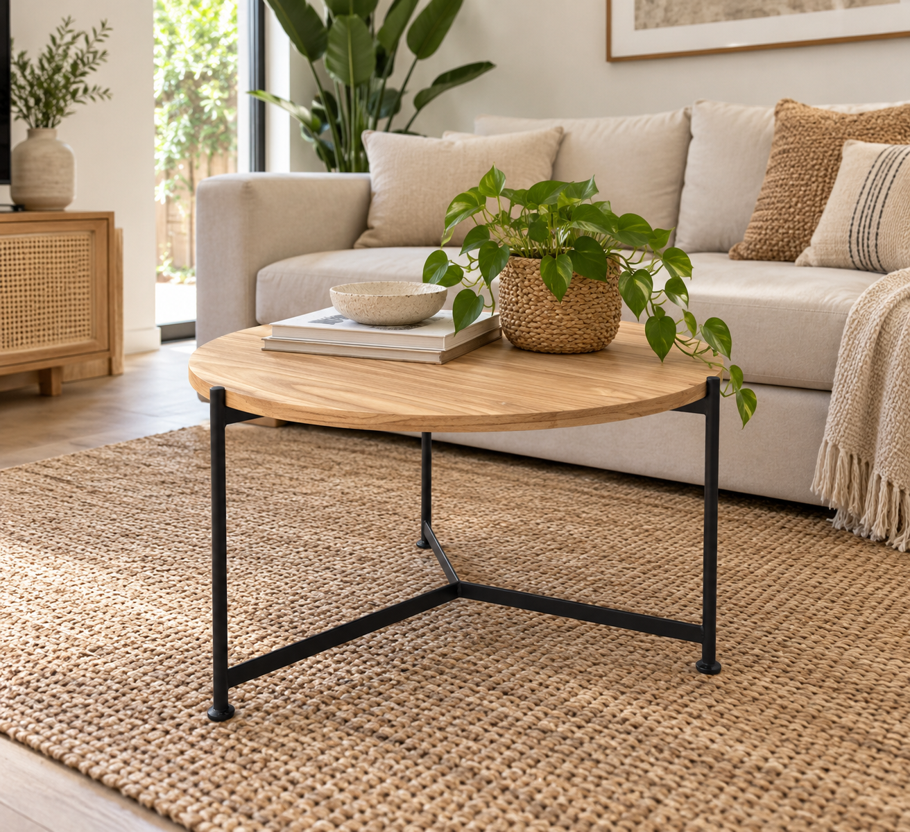Mesa Ratona Hierro Redonda Madera Vintage – Living | Basket Shop